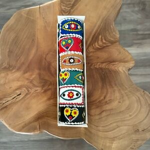 Vintage Napkin Rings Leather Beaded Western Folkloric Southwest NEW in Box Retro